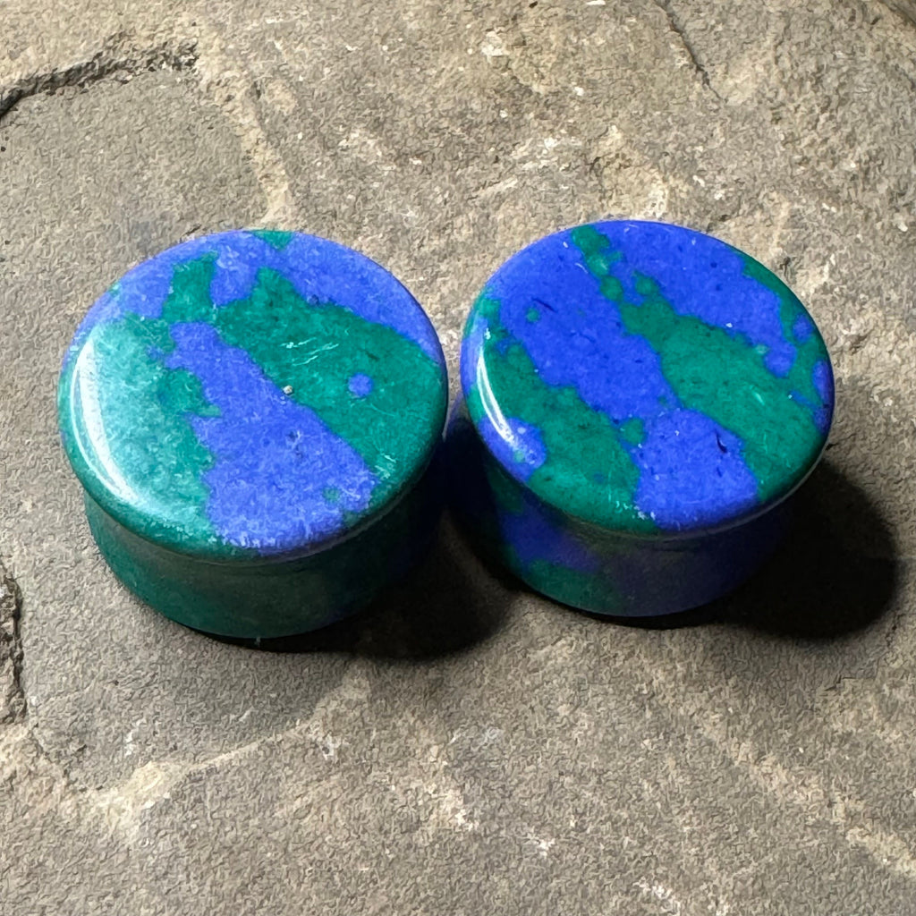 OOAK Azurite Stone Plugs – 7/8" (22mm) Double Flared