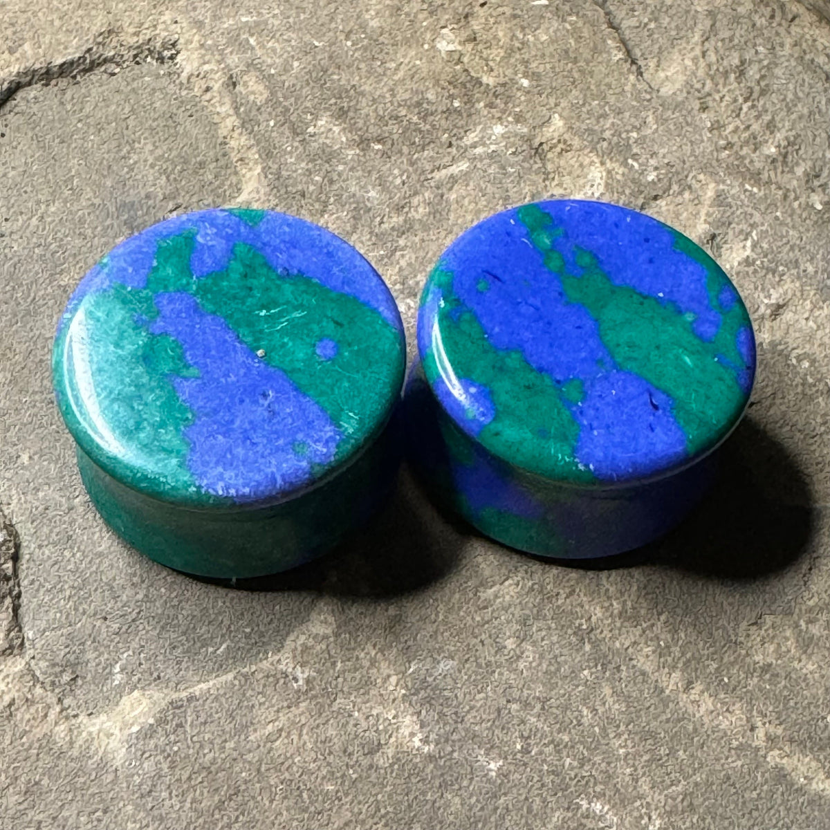OOAK Azurite Stone Plugs – 7/8" (22mm) Double Flared