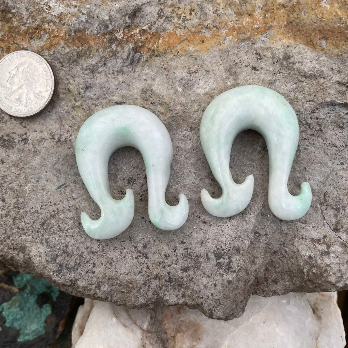 OOAK Jadeite Wave Hook Earrings – 9/16" (14mm)