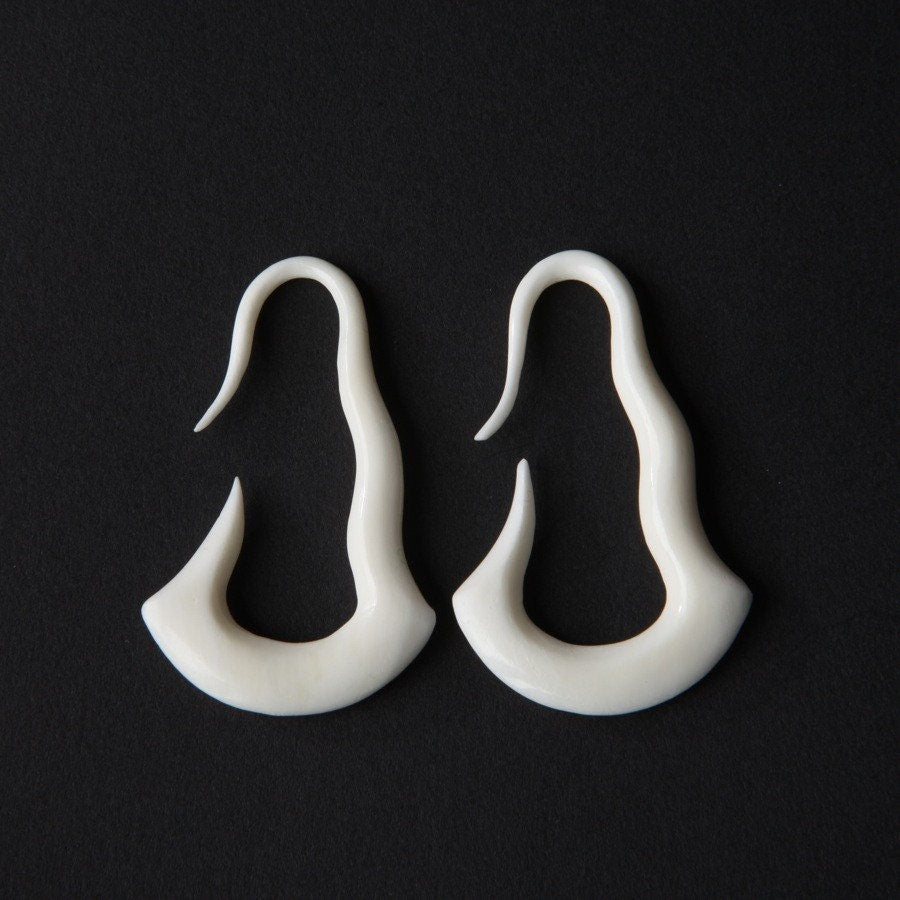 Hand-Carved Bone Hanging Earrings – Organic Gauges