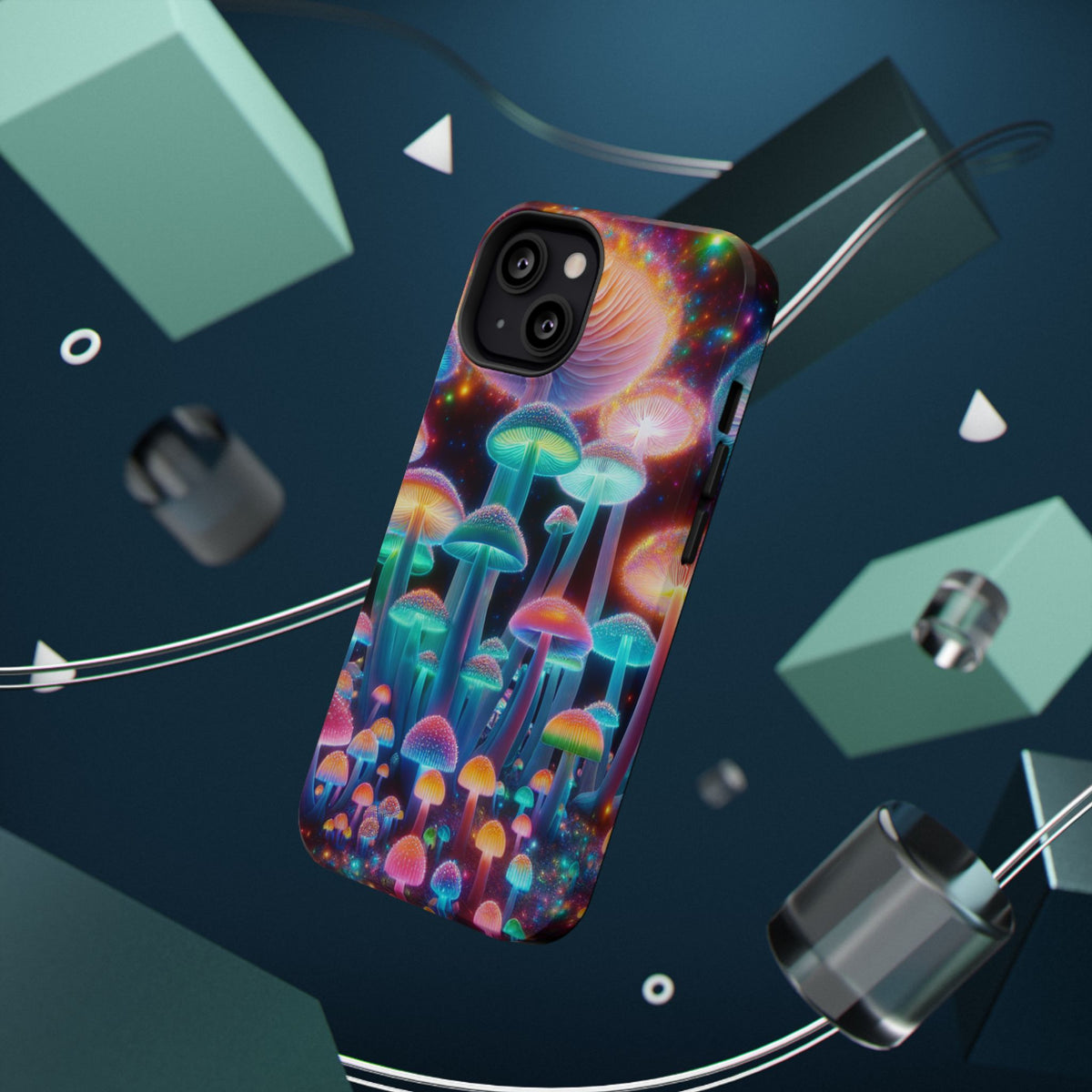 Psychedelic Neon Mushroom Phone Case — Protective Cosmic Art iPhone Cover