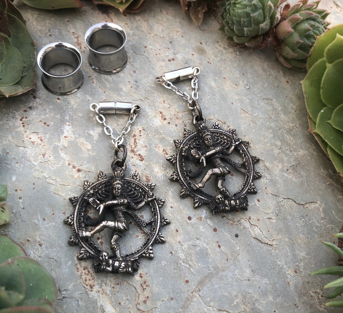 Antique Dancing Shiva Magnetic Clasp Gauged Earrings