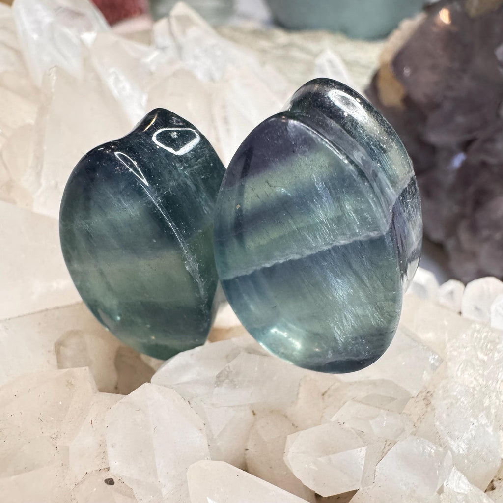 OOAK Teal Fluorite Teardrop Plugs – 7/8" (22mm)