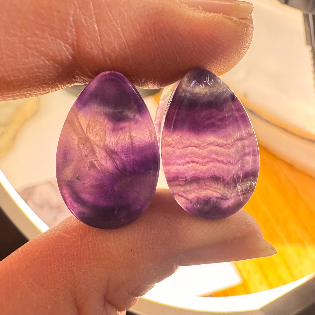 OOAK Fluorite Teardrop Plugs – 11/16" (17.5mm)