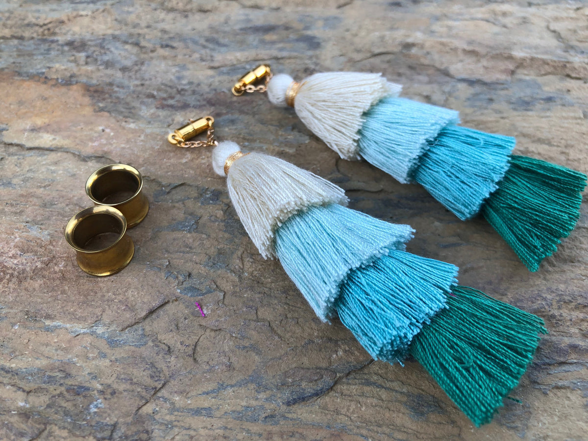 Multicolor Tassel Magnetic Clasp Gauged Earrings