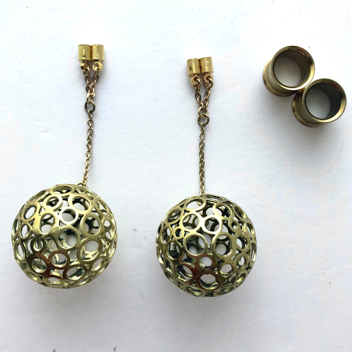 3D Brass Ball Magnetic Clasp Gauged Earrings