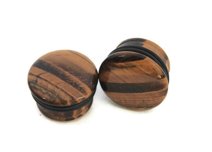 Brown Tiger's Eye Plugs – Single Flared Stone Ear Gauges
