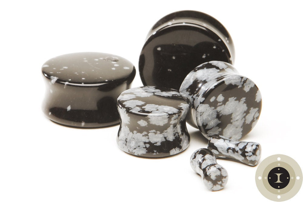 Snowflake Obsidian Plugs – Double Flared Ear Gauges