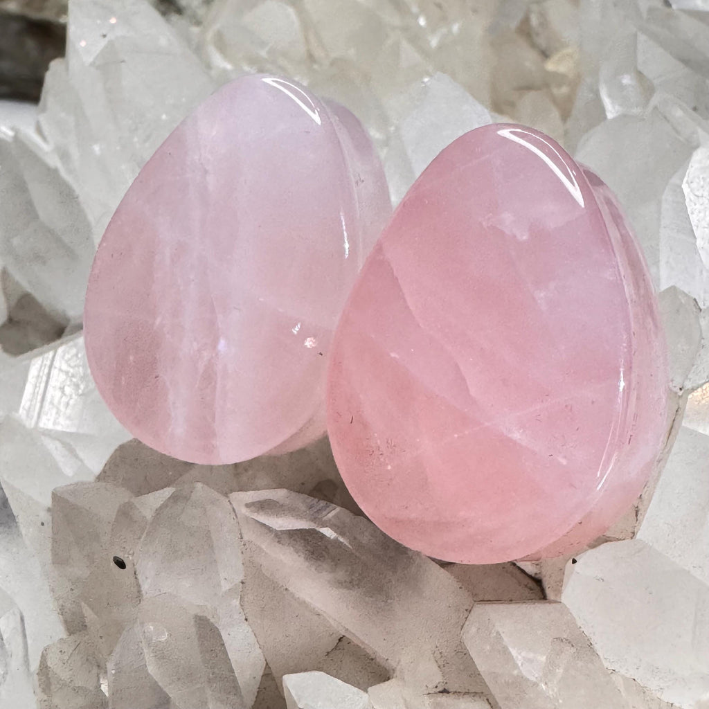 OOAK Pale Pink Rose Quartz Teardrop Plugs – 1" (25mm)
