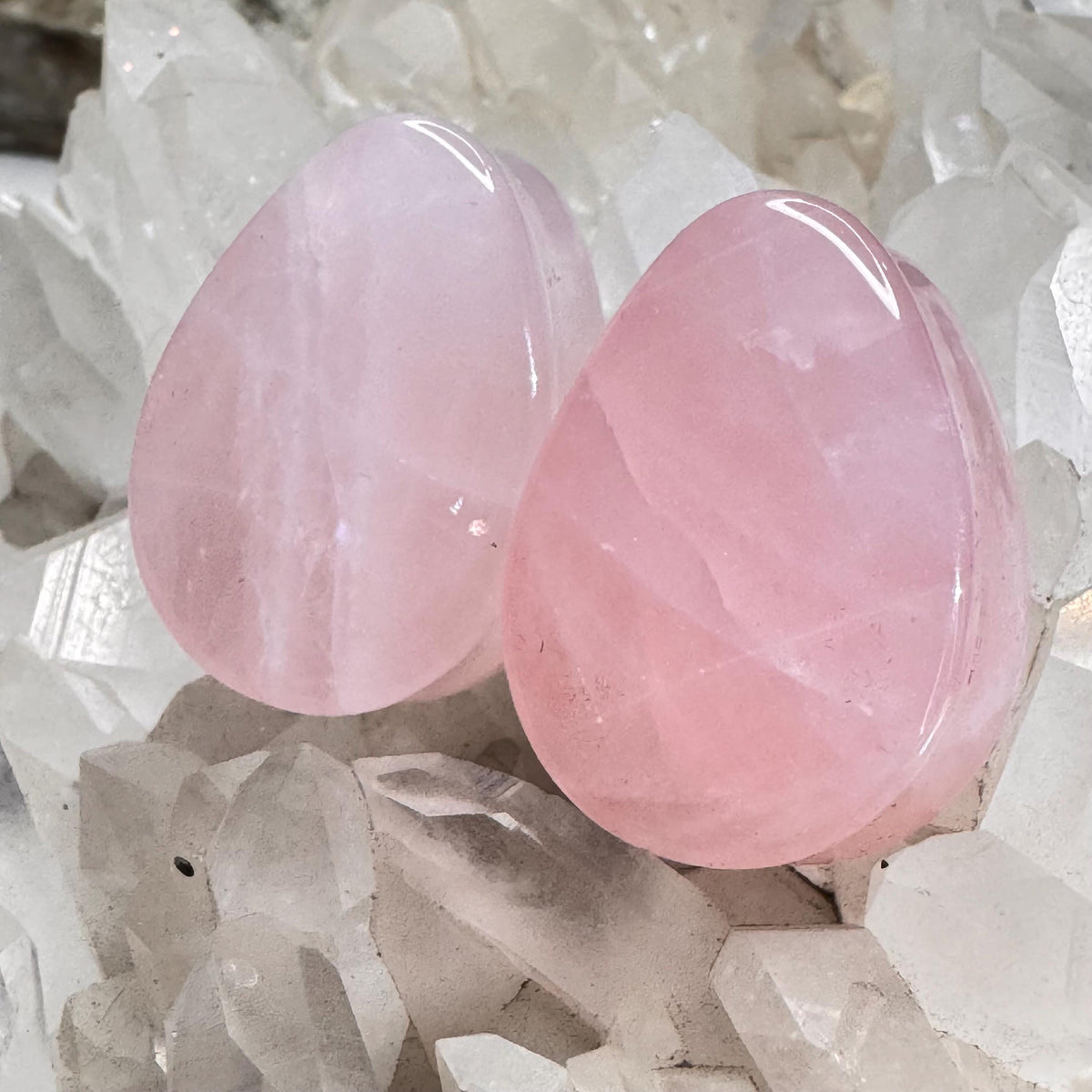 OOAK Pale Pink Rose Quartz Teardrop Plugs – 1" (25mm)