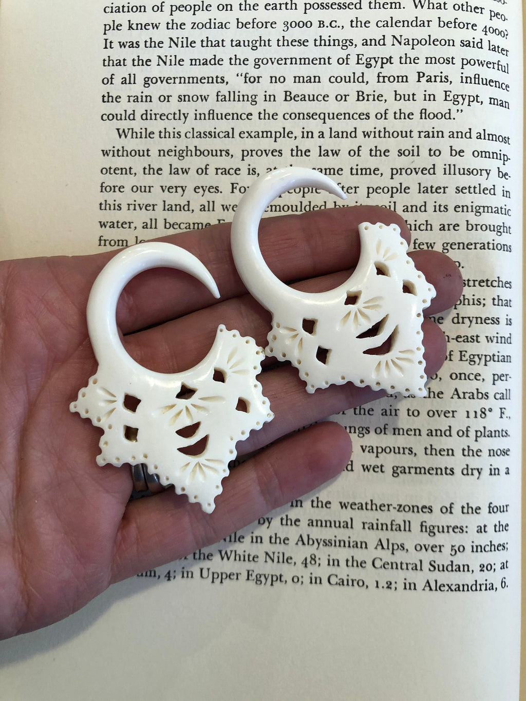 Hand-Carved Bone Gauged Earrings – Openwork Design