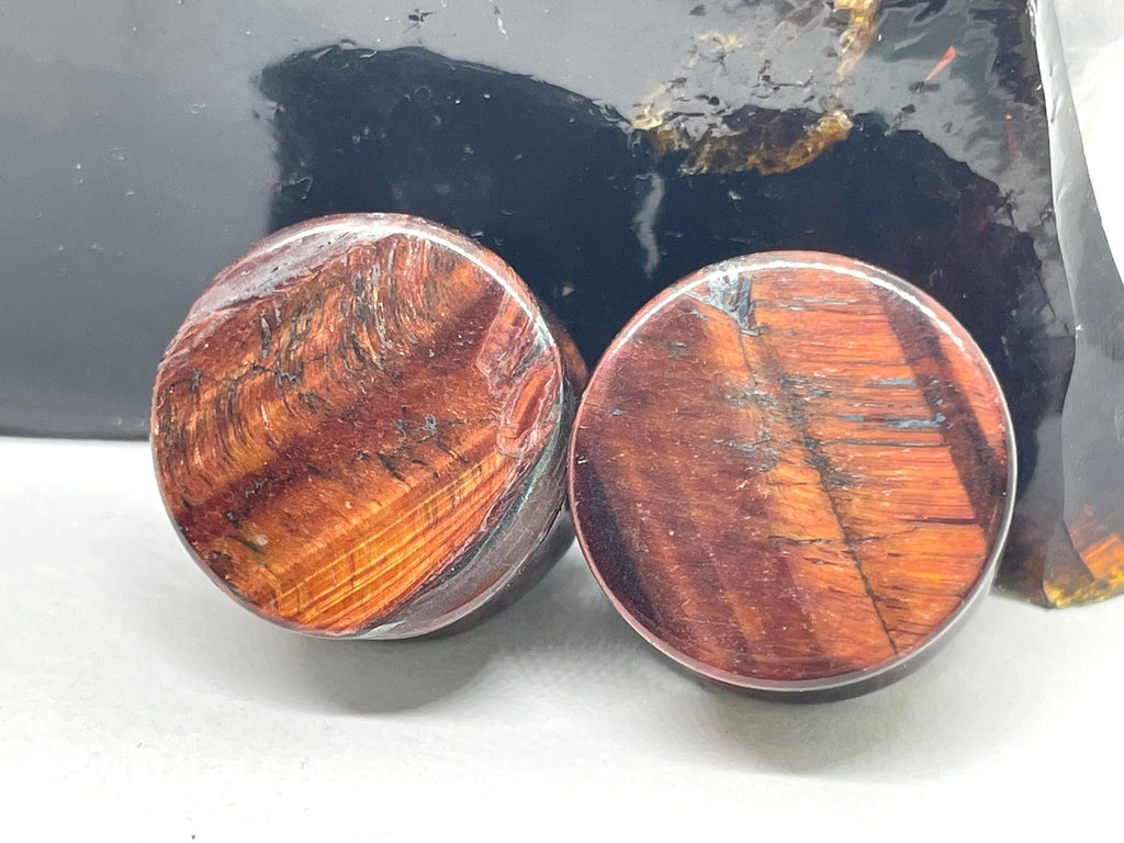 OOAK Red Tiger’s Eye Plugs – 3/4" (19mm)