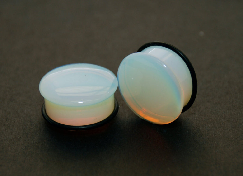 Opalite Single Flared Plugs – Milky Glass Ear Gauges