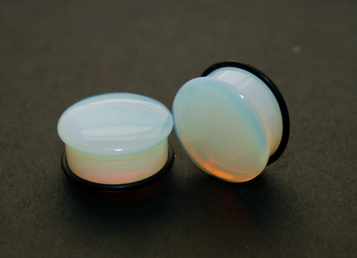 Opalite Single Flared Plugs – Milky Glass Ear Gauges