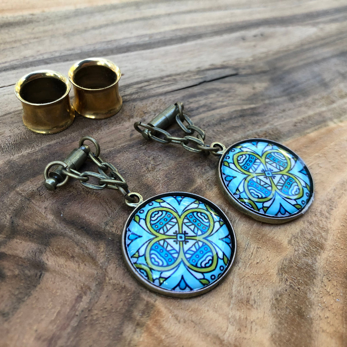 Bronze Picture Magnetic Clasp Gauged Earrings