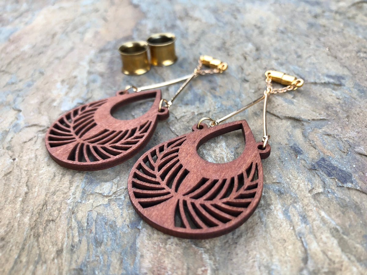 Laser-Cut Wood Magnetic Clasp Gauged Earrings