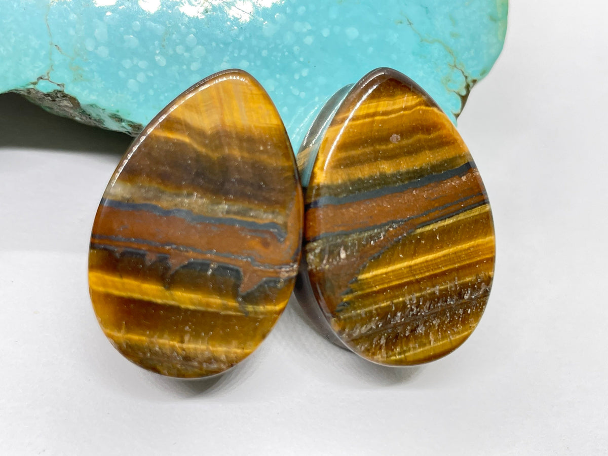 OOAK Tiger Iron Teardrop Plugs – 7/8" (22mm)
