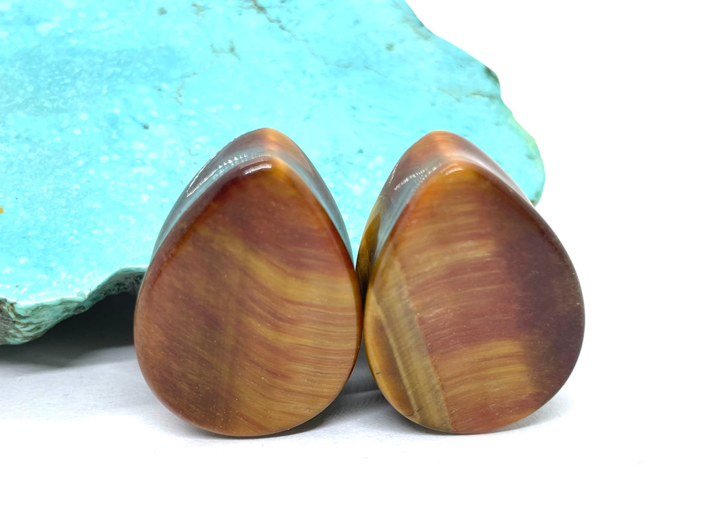 OOAK Red Tiger’s Eye Teardrop Plugs – 1" (25mm)