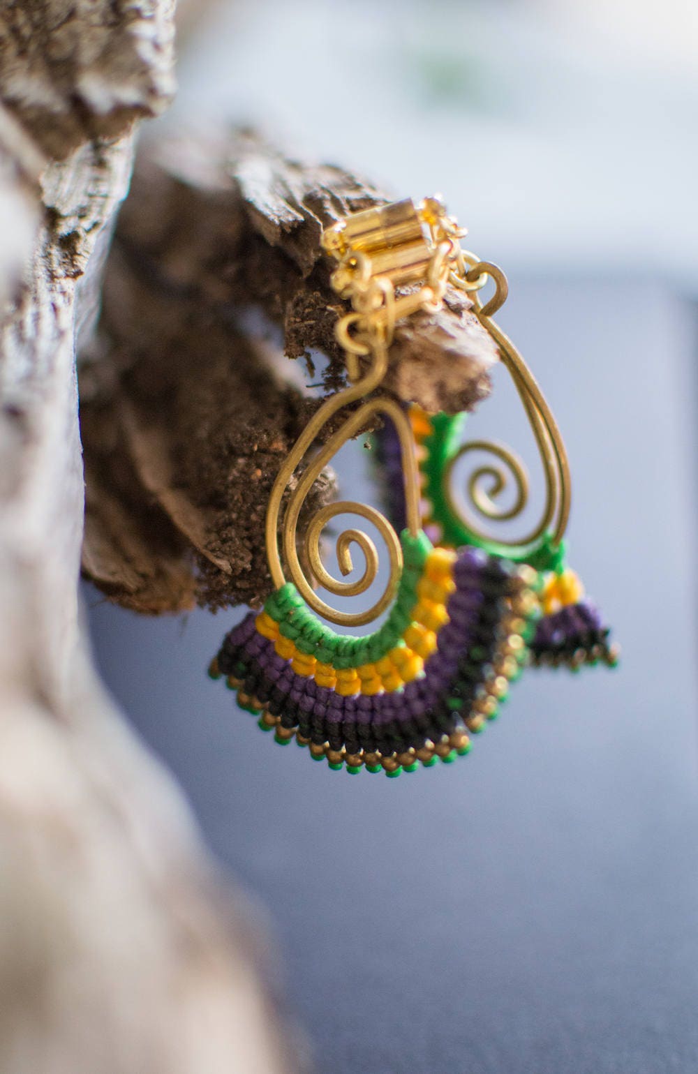 String-Wrapped Macramé Magnetic Clasp Earrings