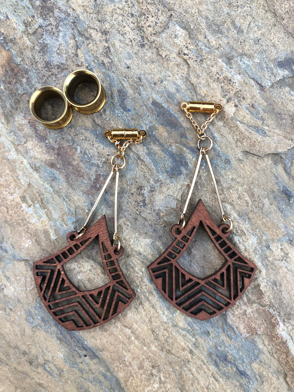 Laser-Cut Wood Magnetic Clasp Gauged Earrings