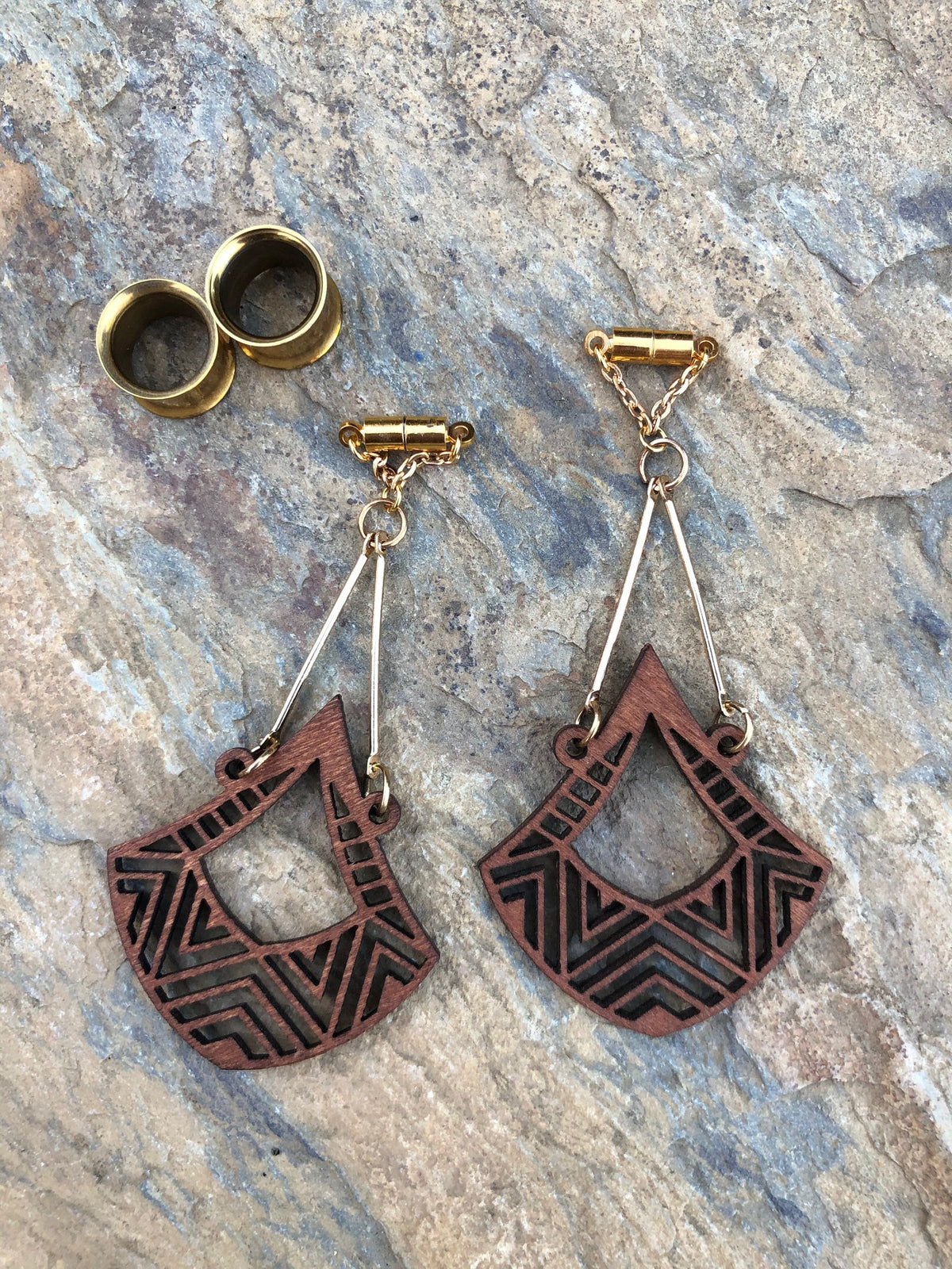 Laser-Cut Wood Magnetic Clasp Gauged Earrings