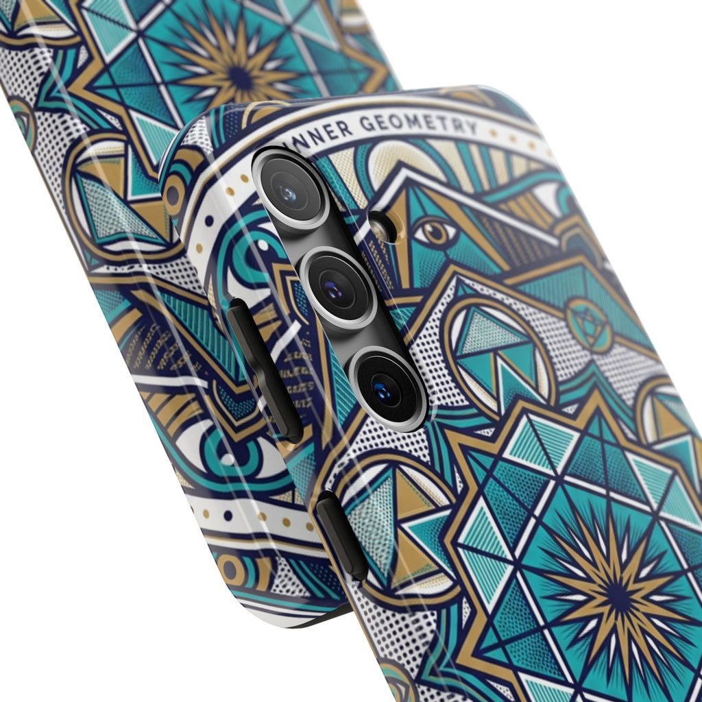 Tough Phone Case — Blue Geometric Mandala Protective Phone Cover