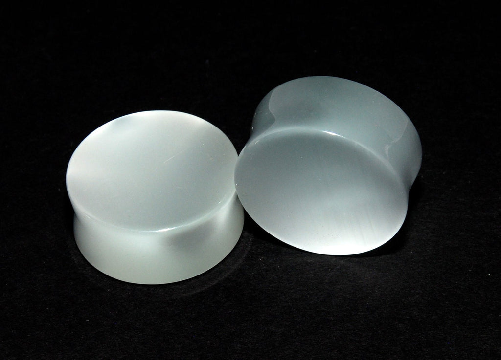 White Cat's Eye Glass Plugs – Double Flared Gauges