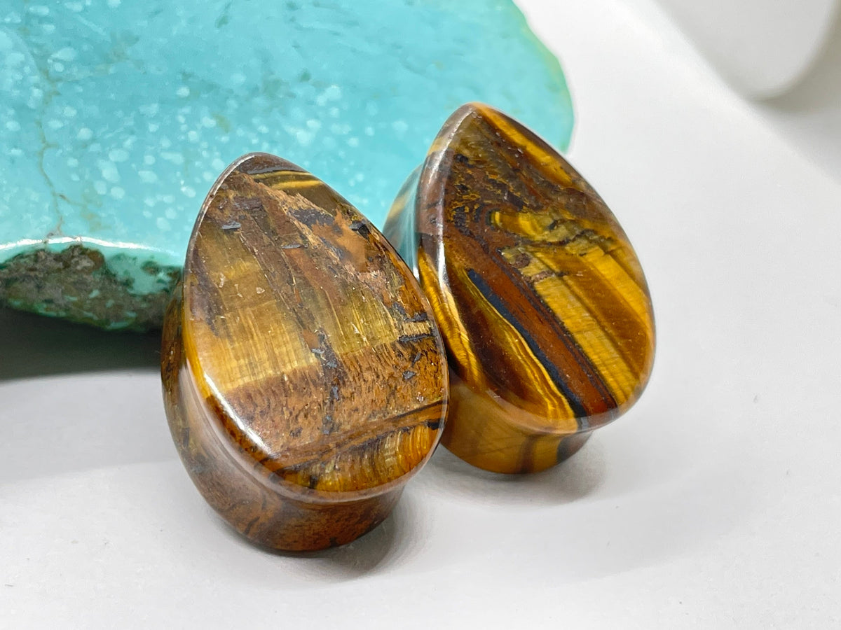 OOAK Tiger Iron Teardrop Plugs – 7/8" (22mm)