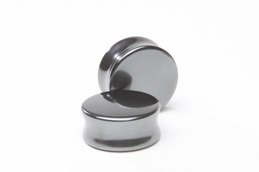 Hematite Double Flared Stone Plugs – Metallic Ear Gauges