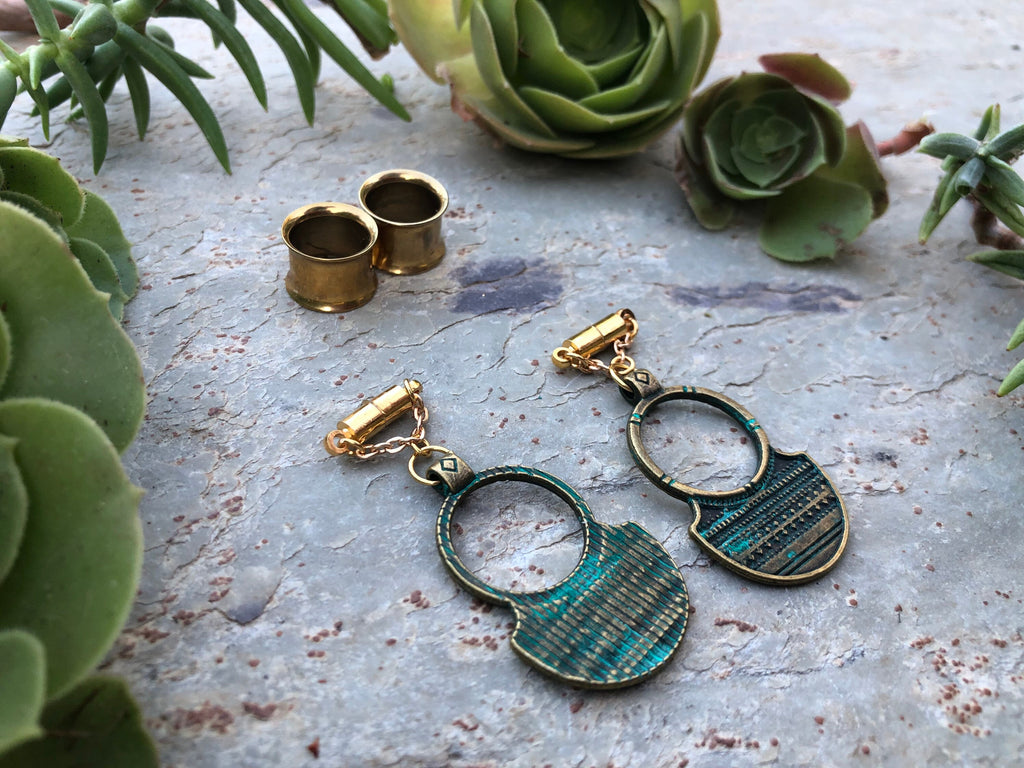 Patina Brass Magnetic Clasp Gauged Earrings