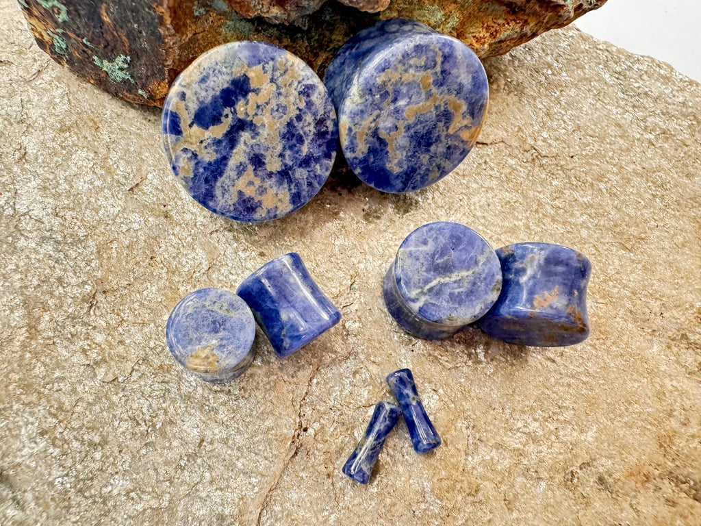 Blue Sodalite Plugs – Double Flared Stone Ear Gauges