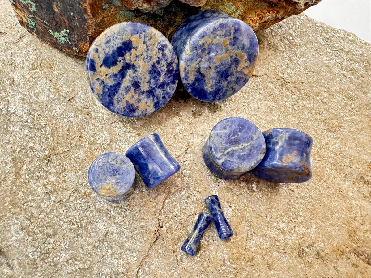 Blue Sodalite Plugs – Double Flared Stone Ear Gauges