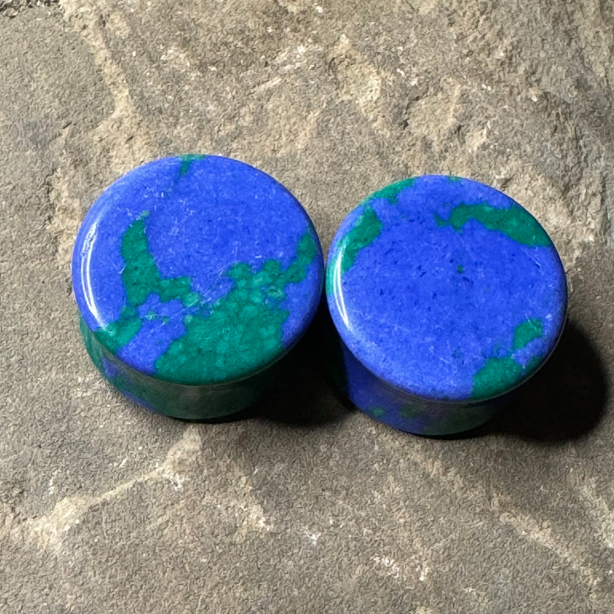 OOAK Azurite Stone Plugs – 7/8" (22mm) Double Flared