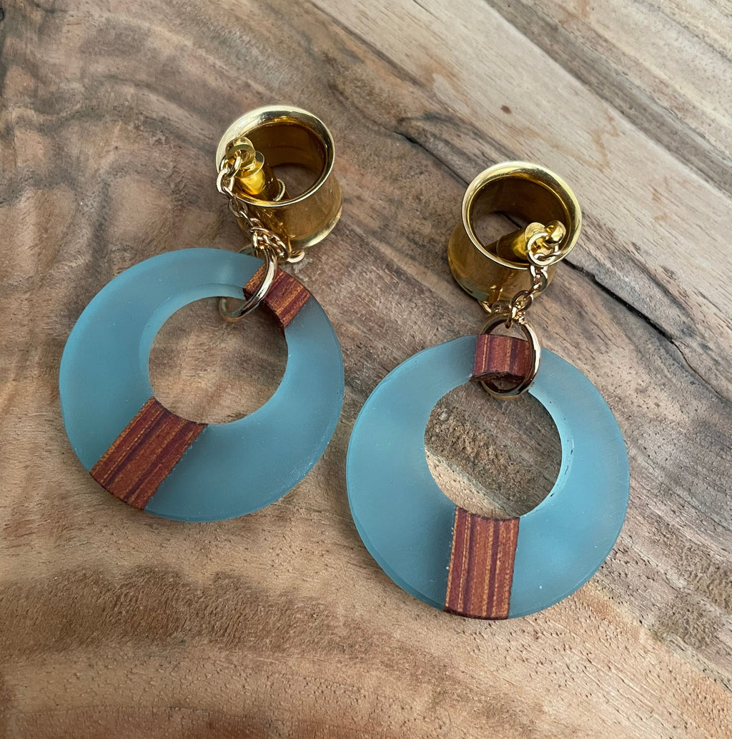 Blue Wood & Resin Magnetic Clasp Earrings