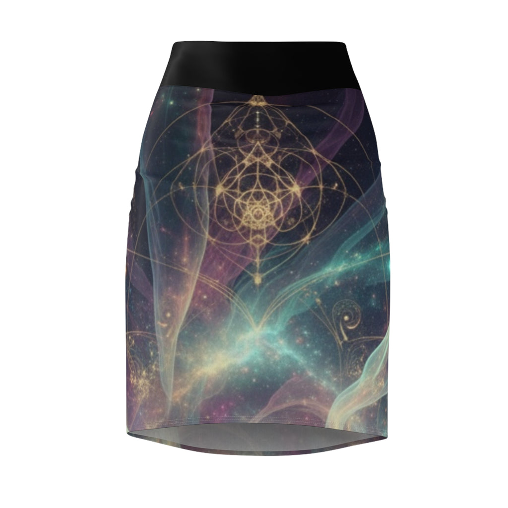 Mystic Galaxy Pencil Skirt – Sacred Geometry Space Print