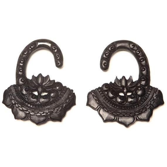 Lotus Basket Ebony Wood Hanging Earrings