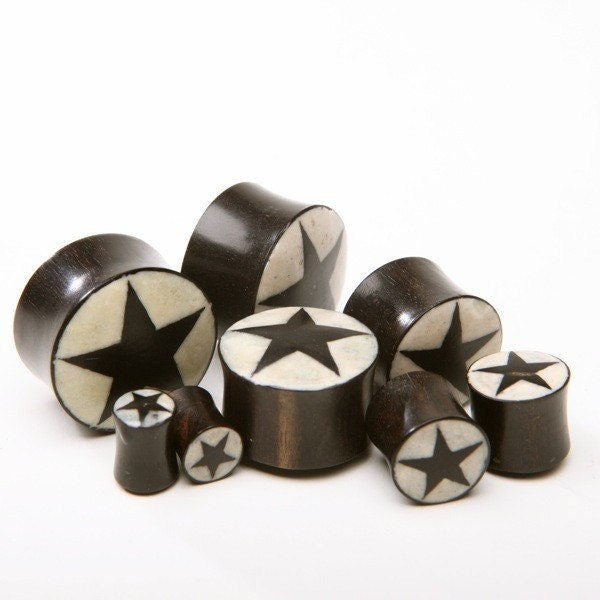 Reversible Ebony Wood Star Inlay Plugs – Ear Gauges
