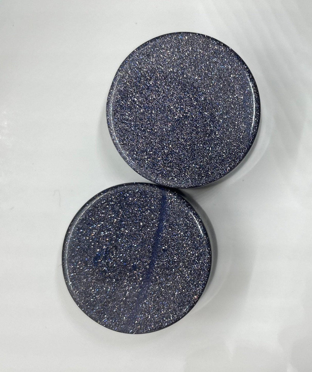 OOAK Blue Goldstone Glass Plugs – 1" (25mm)