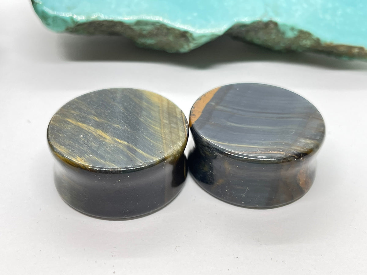 OOAK Blue Tiger’s Eye Plugs – 1" (25mm)
