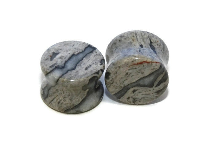 Gray Wave Jasper Plugs – Double Flared Stone Gauges