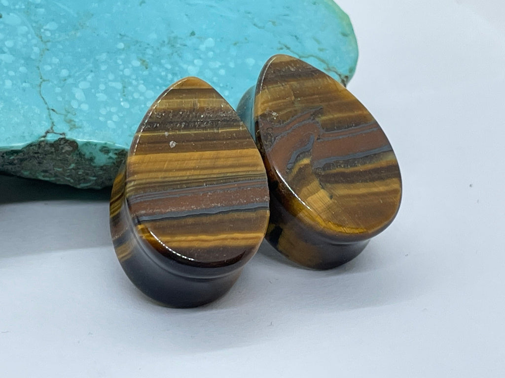 OOAK Tiger’s Eye Teardrop Plugs – 7/8" (22mm)