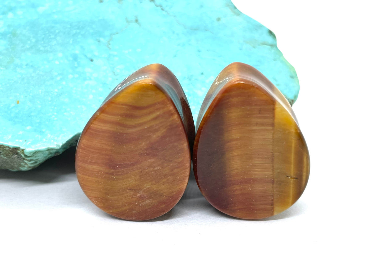 OOAK Red Tiger’s Eye Teardrop Plugs – 1" (25mm)