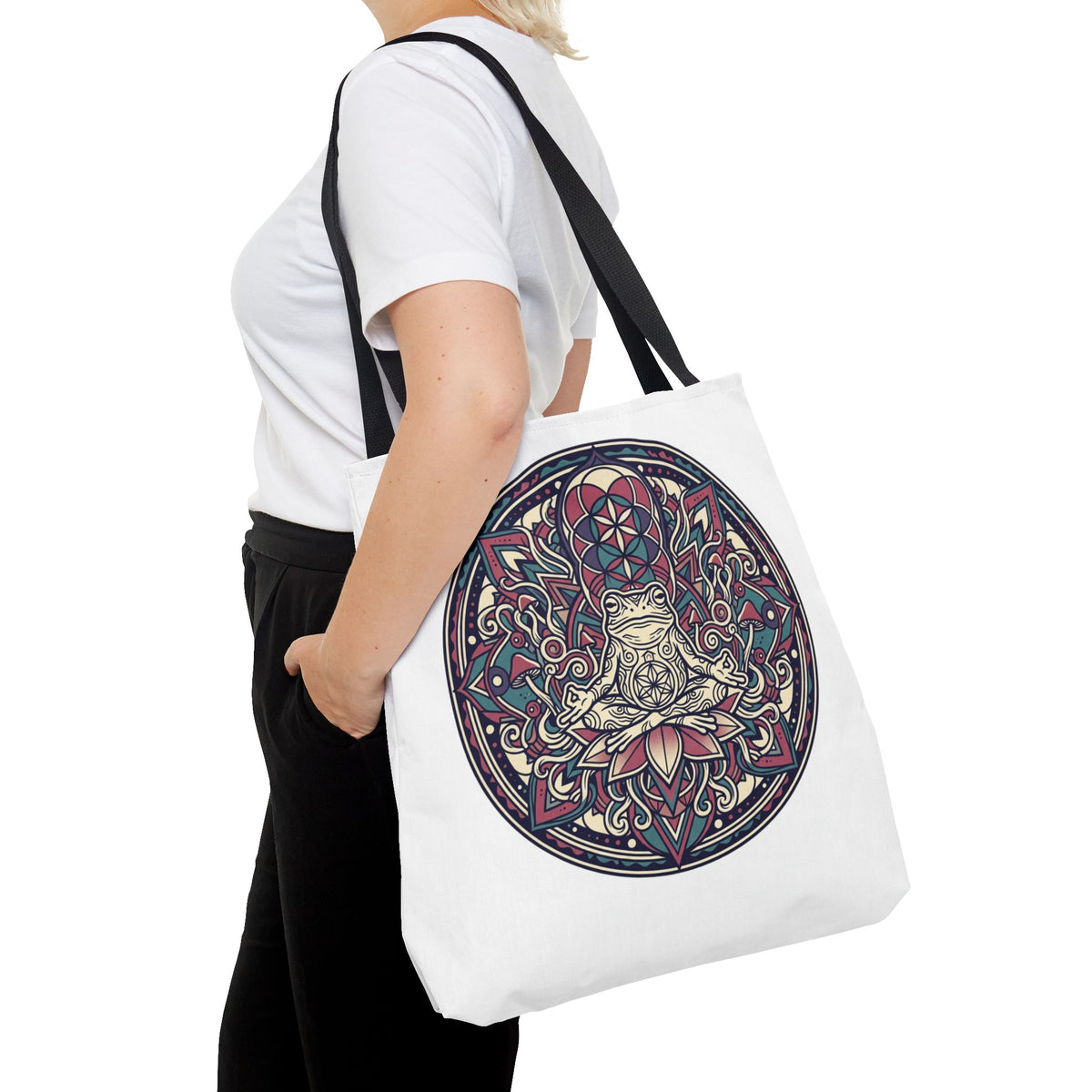 Meditating Cat Mandala Tote Bag — Boho Yoga, Spiritual Gift