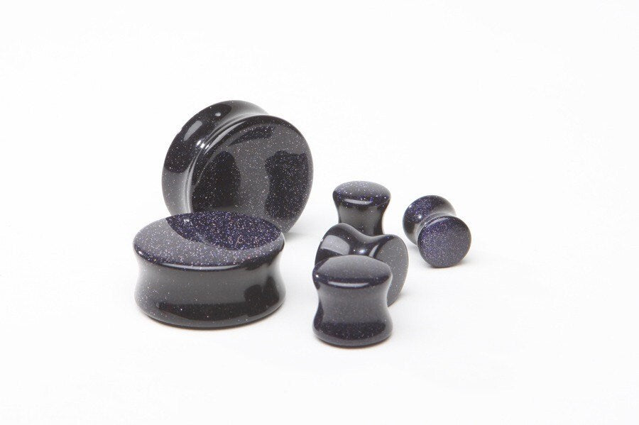 Blue Goldstone Glass Plugs – Double Flared Ear Gauges