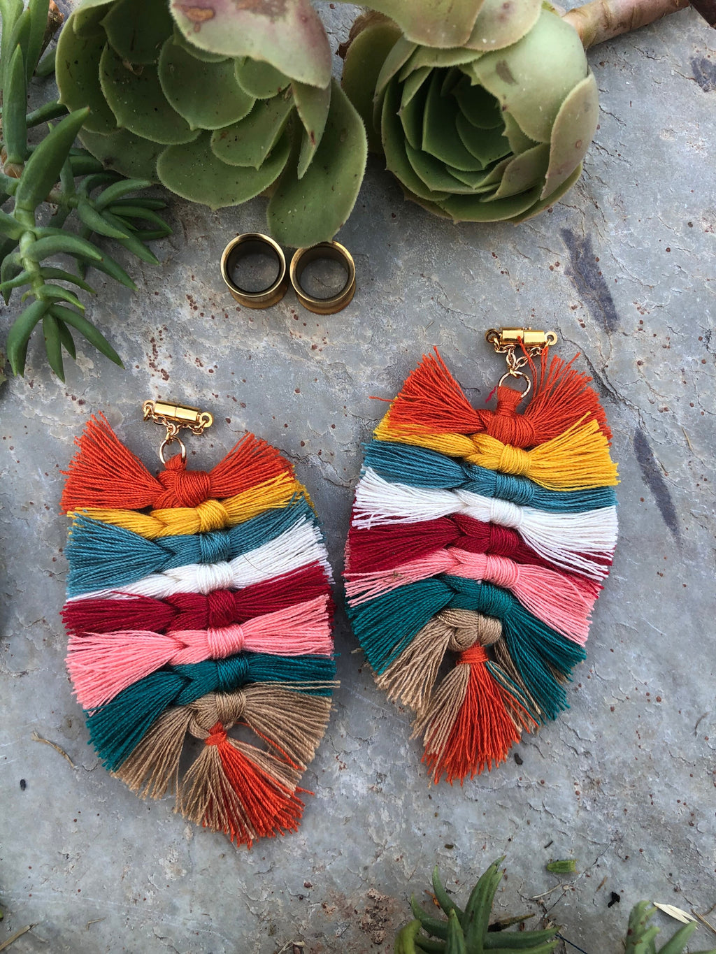Multicolor Tassel Magnetic Clasp Gauged Earrings