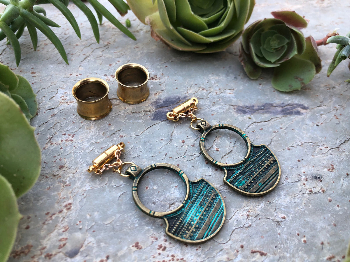 Patina Brass Magnetic Clasp Gauged Earrings