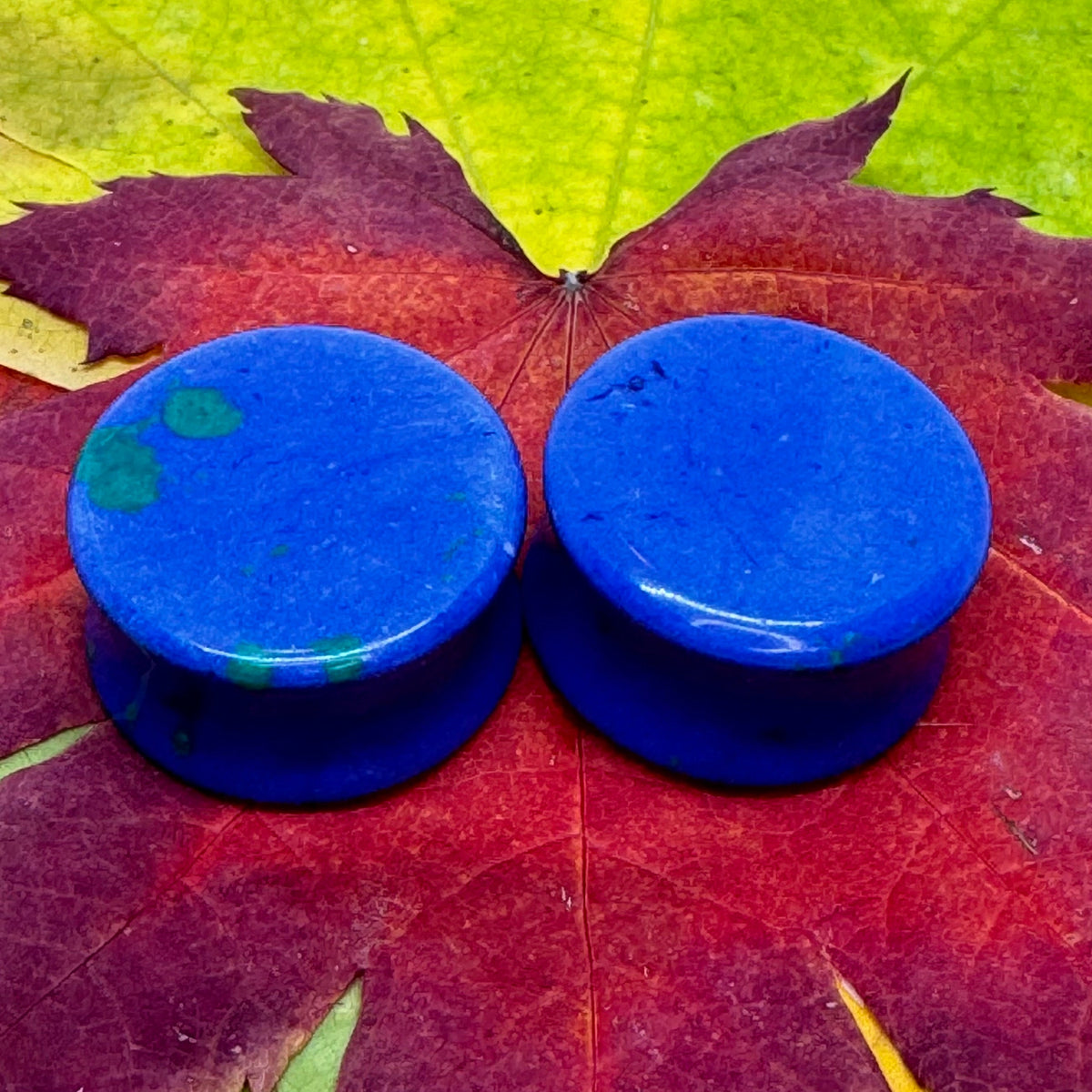 OOAK Azurite Stone Tunnels – 7/8" (22mm)