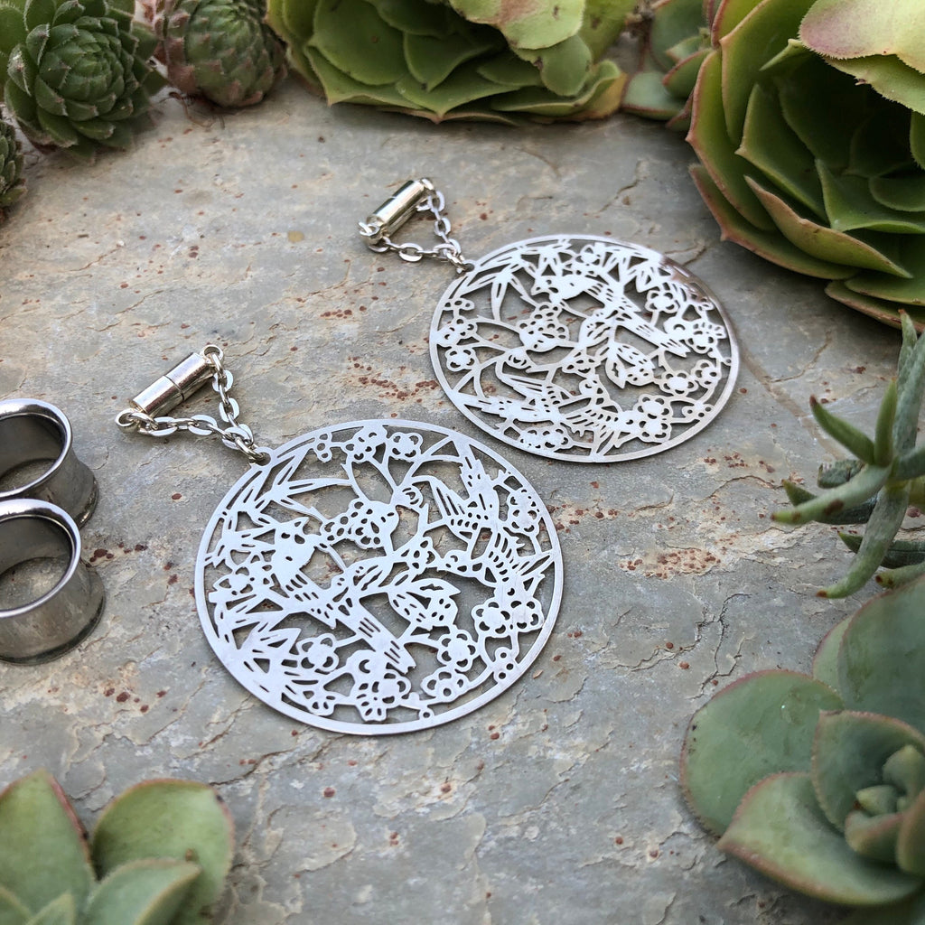 Tropical Birds Laser-Cut Magnetic Clasp Earrings