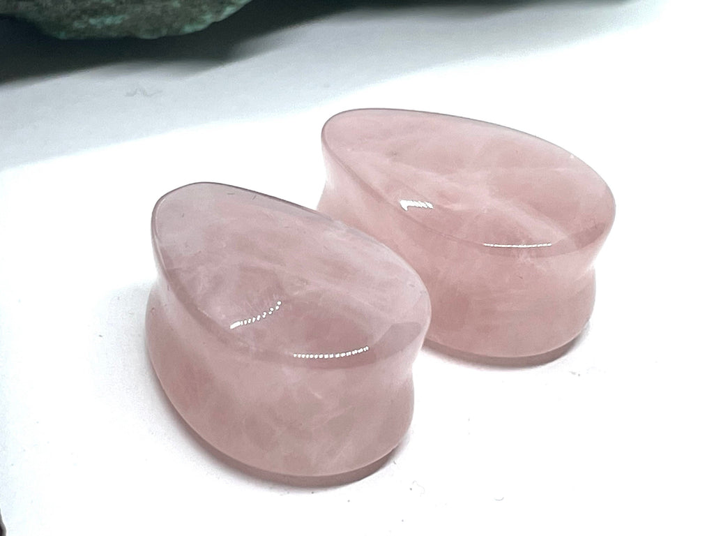 OOAK Rose Quartz Teardrop Plugs – 7/8" (22mm)