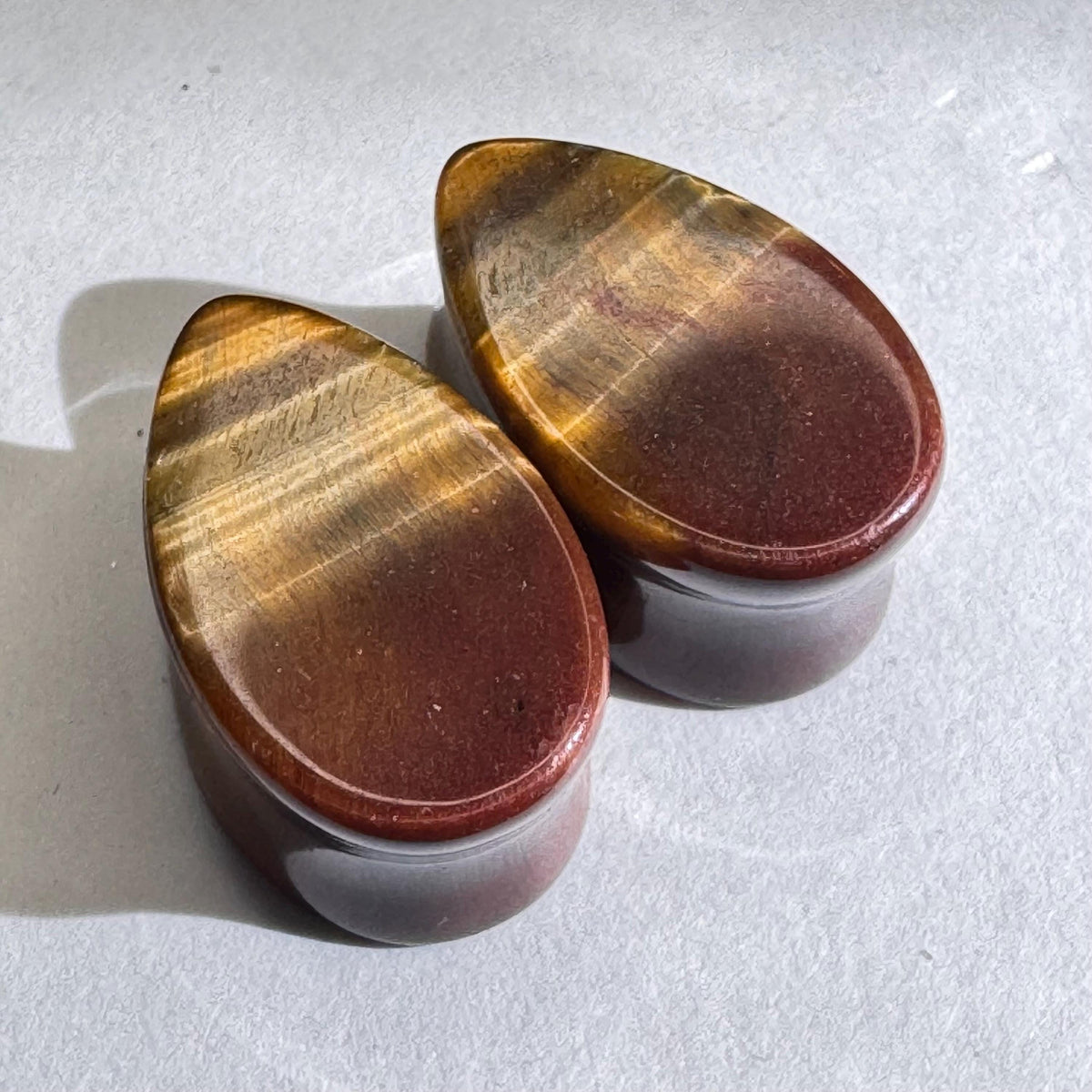 OOAK Brown & Red Tiger’s Eye Teardrop Plugs – 11/16" (17mm)